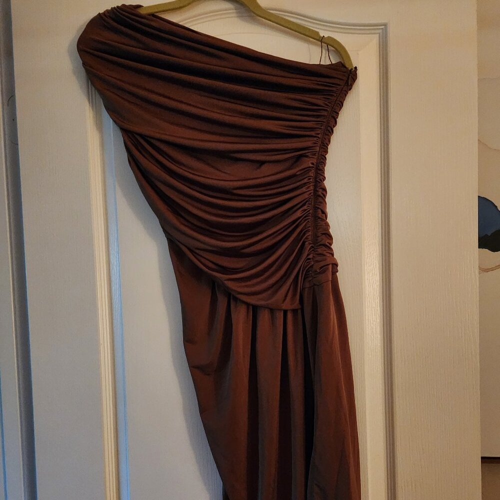 Boston Proper Sz 6 One Shoulder Brown Dress